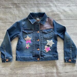 Desigual Kids Denim Jacket with Pink and White Star Accents, Size 7/8